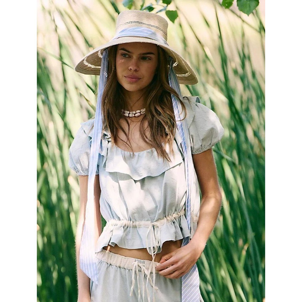 Free People Free-est Lilibeth Cropped Blouse Top Ruffle Puff Sleeve XS 279761